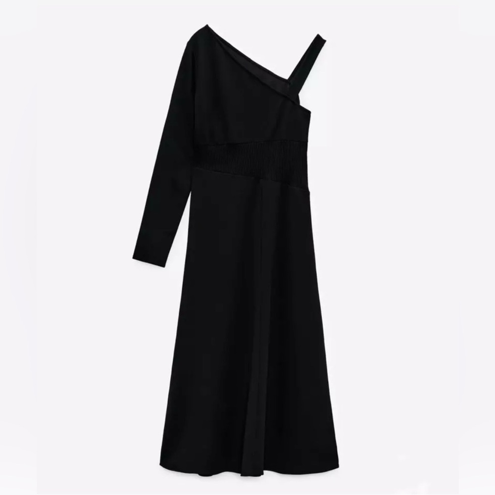 Zara Black Asymmetric Midi Dress Long Sleeve Sleeveless Size S - Picture 4 of 6